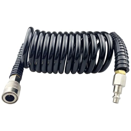 Darnassus Polyurethane Recoil Air Hose, Air Compressor Hose with 1/4" Swivel Fittings, for Industrial, Household, Garage, Station (10 FT, Black) - color: Black, size: 10 FT