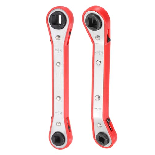 HARFINGTON 2pcs HVAC Service Wrench Set 1/4" 5/16" 3/16" 3/8" 25° 180°Double Head 16-Teeth Air Conditioner Valve Reversible Ratchet Wrench for Refrigeration Equipment Repair, Silver Red - color: Silver Red
