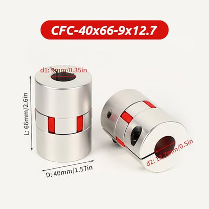 9mm to 12.7mm Plum Flexible Shaft Coupling, Diameter 40mm Length 66mm Aluminium Motor Connector Flexible Spider Coupler for 3D Printer CNC Machine Servo Stepped Motor - size: CFC-40x66-9x12.7, style: coupling