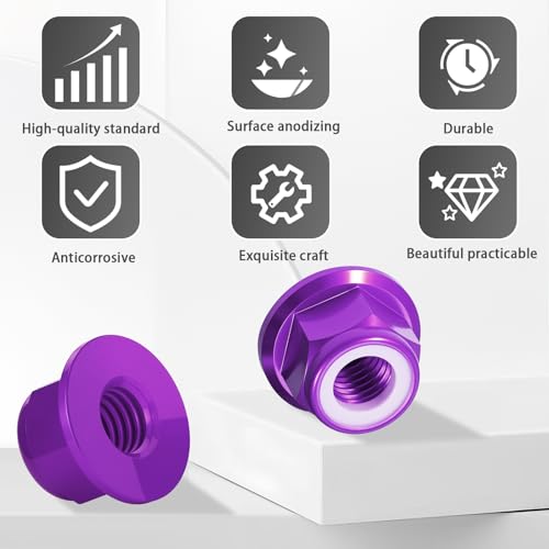 4Pcs M4 Flange Nuts Aluminum, M4-0.7mm Hex Flange Nylon Insert Lock Nuts for 1/10 Scale RC Car Traxxas Slash 4x4 2WD Stampede VXL Rustler VXL HPI Redcat Axial Racing Truck Buggy Crawler Wheels - color: Purple, size: 4Pcs
