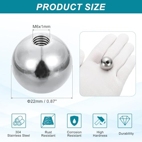 PATIKIL M6 x 22mm Ball Nuts Knob, 304 Stainless Steel Round Solid Silver Light Fixture Decorative Screw Cap Cover Machinery Hardware - size: M6x22mm
