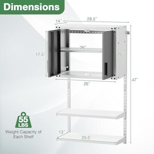 Goplus Garage Wall Cabinet, Metal Wall Mounted Tool Storage Chest with 3 Adjustable Shelves, Lockable Doors, Keys, Hanging Tool Cabinet for Workshop, Basement, Kitchen