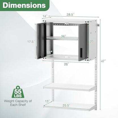 Goplus Garage Wall Cabinet, Metal Wall Mounted Tool Storage Chest with 3 Adjustable Shelves, Lockable Doors, Keys, Hanging Tool Cabinet for Workshop, Basement, Kitchen