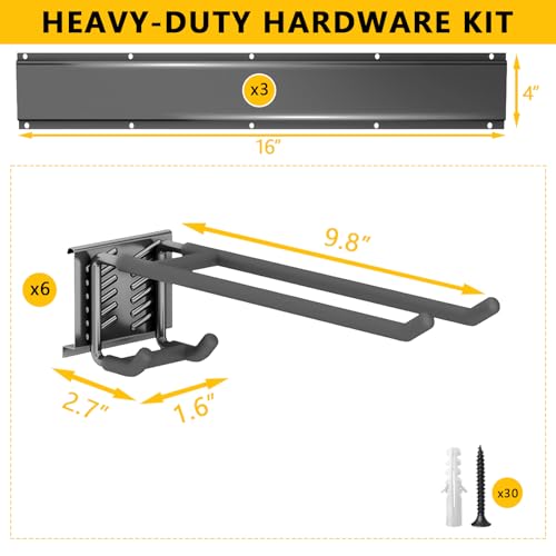Garage Tool Organizer Wall Mount, 48inch Heavy-Duty Garage Storage System and Garden Tool Organizer with 6 Adjustable Double Hooks for Shovel, Snowboard, Yard Tools and Shed - size: 48"-6double hook