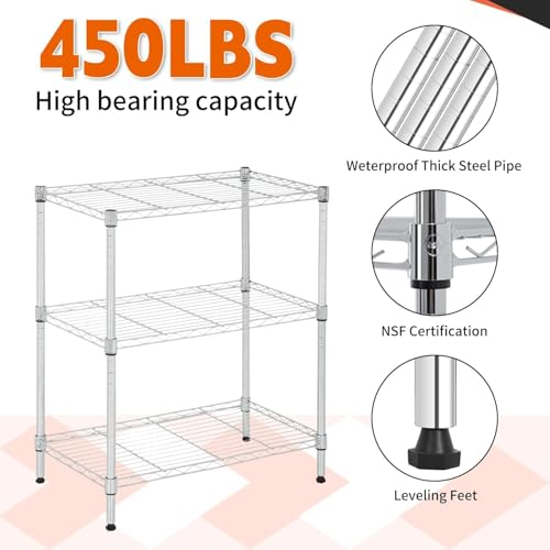 Meet perfect 3-Tier Wire Shelving Unit with Wheels, Chrome - color: Chrome, size: 3-Tier, 31.3"H × 23"W × 13"D