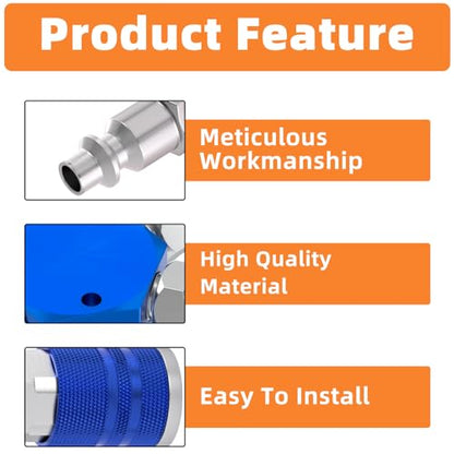 GASHER 1/4 Inch NPT Aluminum Hex Style 3-Way Air Manifold with 3 Pieces Steel Industrial Coupler and Plug, Air Compressor manifold Hose Accessories Quick Connect Fittings Air Splitter(2-Pack) - style: BLUE 2PCS