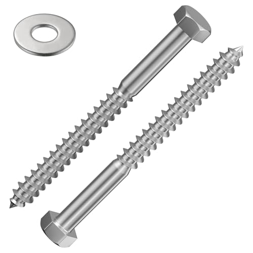 Wensilon Lag Screws Wood Screws,(52PCS, 1/4" x2-1/2, Silver) Hex Head Lag Bolts,(6x65) Heavy Duty Lag Screws,304 Stainless Steel Bolts 18-8 - color: Silver, size: 1/4"x2-1/2