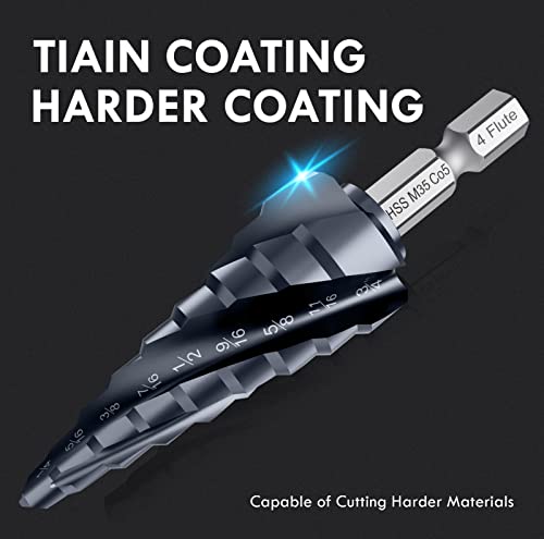 1/4"-3/4" Four Sprial Flute M35 Cobalt Step Drill Bit - size: 1/4"-3/4"(4 Flute)