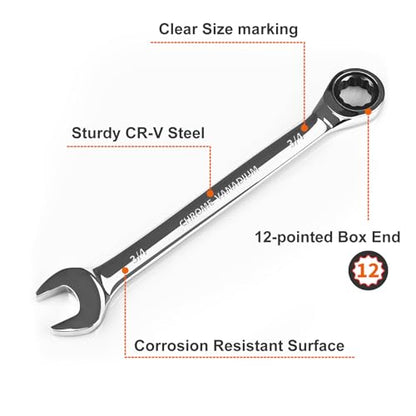 Egofine 3/4 ratchet wrench and 7/16 wrench, SAE Ratcheting Wrench Set, Industrial Grade Gear Spanner with 12-Point Design, 72-Tooth Ratchet, Chrome Vanadium Steel - size: 3/4+7/16