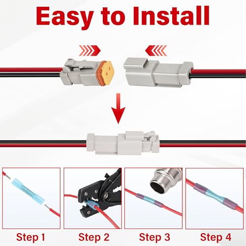 Deutsch DT 2 Pin Grey Male Female Wiring Harness Connector 2 Kits, 16 AWG - color: 2 Sets-Grey, size: 2Pin