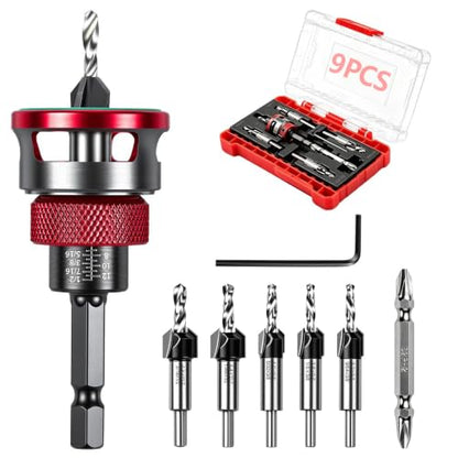 9 PCS Countersink Drill Bit Set, DIY Woodworking Drill Bits