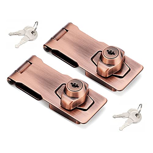 2 Packs Keyed Hasp Locks Twist Knob Keyed Locking Hasp for Small Doors, Cabinets and More,Stainless Steel Steel, Hasp Lock Catch Latch Safety Lock Door Lock with Keys (4inch, Copper) - color: Copper, size: Straight 4 Inch