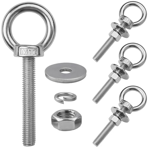 4 Pack M12 Stainless Steel Eye Bolts with Nuts, 1/2" x 4" Eye Bolts - size: M12x102mm (1/2"x4")