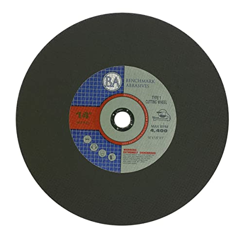 Benchmark Abrasives Aluminum Oxide Type 1, 14 Inch Chop Saw Blade, Cutting Wheel with 1/8" X 1" Arbor, Fast Circular Saw Blades for Cutting Metal Steel Drywall - Grinding Wheel - 10 Pack