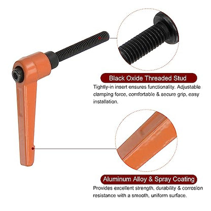 4pcs Adjustable Clamping Lever Handles M6 x 40mm Male Thread Bolt Knobs Rotating Screw Locking Quick Release Ratchet Push Button Handle, Orange