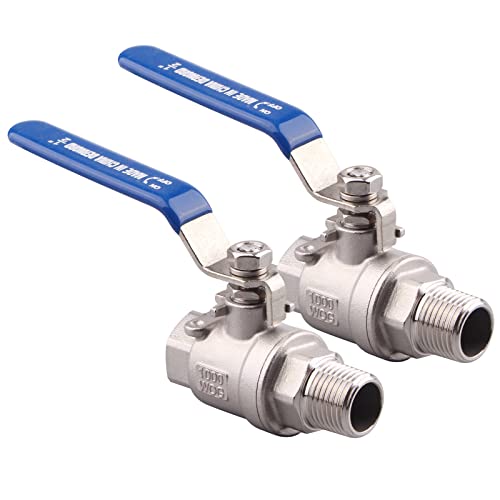DERNORD 2 Pack Full Port Ball Valve 1/2 Inch - Male x Female Stainless Steel 304 Heavy Duty for Water, Oil, and Gas, 1000WOG - size: 1/2 Inch NPT, style: Pack of 2