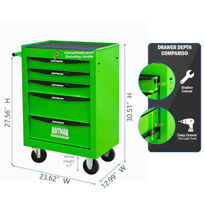 5-Drawer Rolling Tool Chest, Lockable for Garage, Green - color: Green, size: 5-Drawers