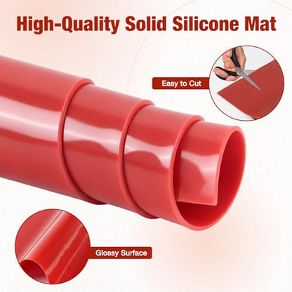 3 Pack Silicone Rubber Sheeting, 11.5" x 11.5" x 1/24" Thick, Flexible Heat Resistant Silicone Gasket Sheet, 60A Durometer for Seals, Pads, Insulation, DIY Craft Projects - color: Red