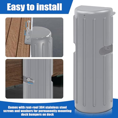 Dock Bumpers Dock Edge, Dock Bumpers Fenders for Edge & Side - Marine Fender Guard - Vertical Dock Protection with Stainless Steel Hardware - 2 Pack - Gray - style: 2PACK-GRAY