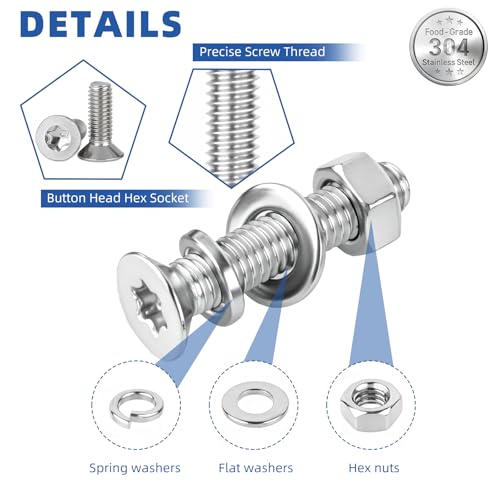 480Pcs M4 Torx Bolts and Nuts Set, Countersunk Head Torx Screws Bolts, Flat Head Machine Screws, Security Anti-Theft Screw, 304 Stainless Steel, Full Thread Pitch : 0.7 mm, with T20 Wrench. - color: Stainless Steel, size: M4 Torx Flat Kit