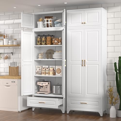 Polup Kitchen Pantry Cabinet, 90" Tall Metal Storage Cabinet with Doors - color: White, size: 90"H - 1 Drawer