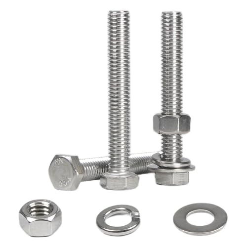 MroMax 6 Sets 3/8-16 x 2-1/2" Hex Head Screw Bolt, Nuts, Flat Washer & Spring Lock Washers Kits,Fully Threaded, Stainless Steel 18-8（304）, Bright Finish - size: 3/8-16 x 2-1/2" (6 Sets)