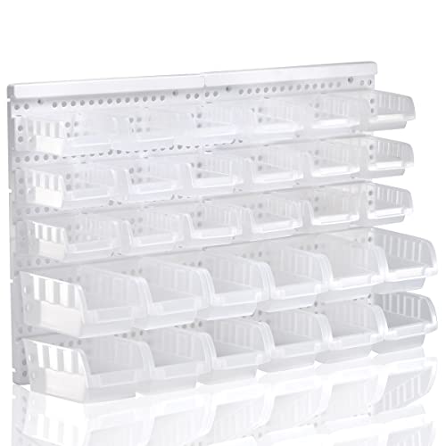 Transparent Garage Organizer Bins, 30PCS Wall Mounted Storage Small Parts Bins With White Pegboard to Store Nuts,Bolts, Screws, Nails - size: 25.2“*16.2”, style: style-transparent