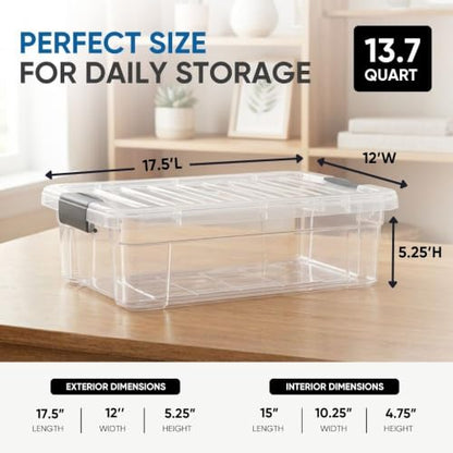 Superio 13.7 Quart Clear Plastic Storage Bin with Lid, Stackable Organizer Box, BPA-Free Storage Container for Home, Garage, School & Office, 1 Pack - size: 13.7 Quart
