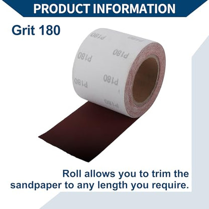 180 Grit Sandpaper Roll 4 Inch x 32.8 Feet Sandpaper Aluminum Oxide Emery Cloth Roll Sanding Paper for Wood Sanding Automotive Polishing Metal Sanding - size: 180 Grit