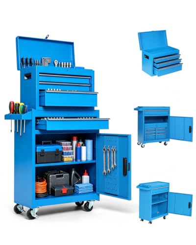 Winado 4-Drawer Rolling Tool Chest, 2-in-1 Storage Toolbox, Blue - color: Blue