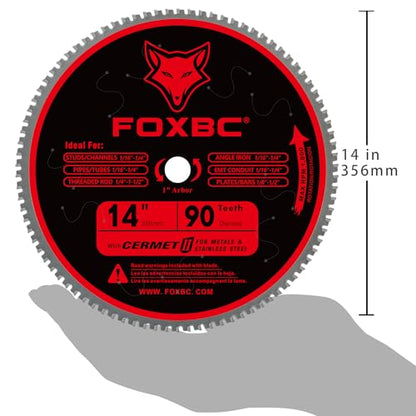 FOXBC 14 Inch Stainless Steel Metal Cutting Saw Blade 90 Tooth for Evolution 14 Inch Metal Saw and Other Low RPM saws, Cermet Carbide Up to 5X Longer Life - size: Stainless Steel