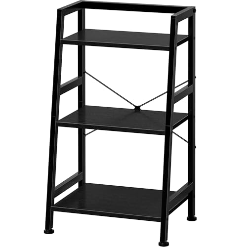 3-Tier Bookshelf, Ladder Shelf, Stand up Shelves, Industrial Bookcase with Steel Frame, Metal Small Bookcase, for Living Room, Home Office, Kitchen, Bedroom, Industrial Style（Black） - color: Black, size: 3 Tier (11.8"D x 16.5"W x 31.3"H)