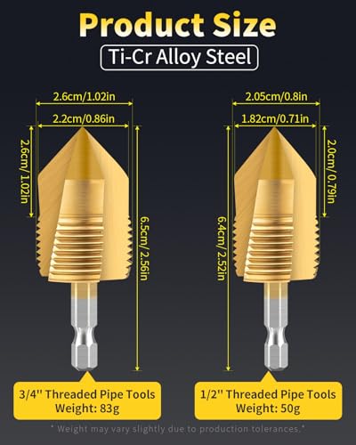 Pipe Threading Tool 1/2'' & 3/4'' Dual-Function PVC Pipe Threader Kit, Electric Drill Compatible Internal and External Thread Cutting Tool for PVC Plastic Pipes