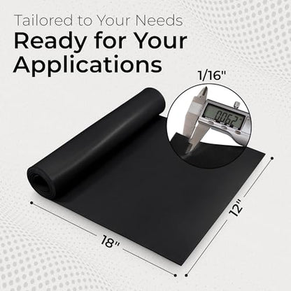Exactly Rubber - Commercial Grade Silicone Sheet, 60A Durometer Silicone Mat, -80 to 450°F Temperature Resistant Rubber Mat, Rubber Sheet with 350% Elongation, Made in the USA, 1/16 x 12" x 18", Black - color: Black, size: 1/16 x 12 x 18