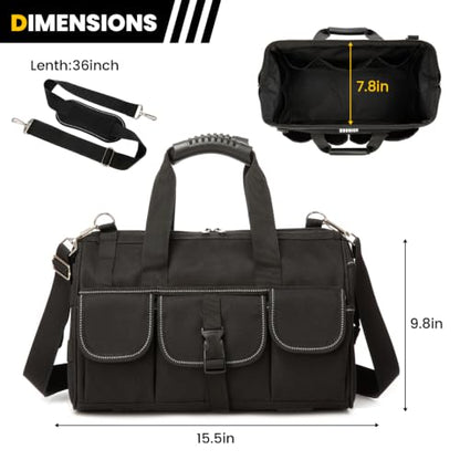 15"Heavy-Duty Tool Bag,23-Pocket Wide Mouth Tool Tote with Adjustable Strap - color: Black