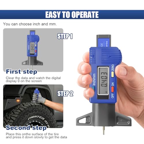 Digital Tire Tread Depth Gauge, Portable 0.01mm Resolution, Blue - color: Blue