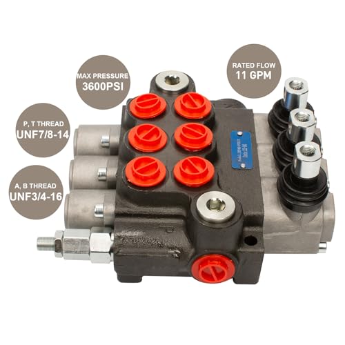 Hydraulic Tractor Loader Control Valve 3 spool, 11GPM SAE Ports Double Acting Hydraulic Directional Flow Control Valve w/Joystick for Log Splitters, Tractors Loaders - size: 11GPM 3 Spool 3 Joysticks