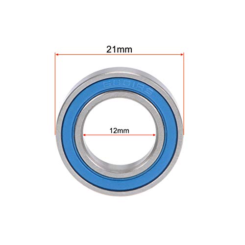 uxcell 6801-2RS Deep Groove Ball Bearings 12mm x 21mm x 5mm Double Sealed Chrome Steel Blue Cover P6(ABEC3) 2pcs - size: 12x21x5mm
