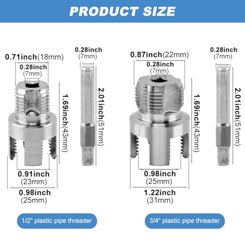 PVC Pipe Threading Tool, 1/2" & 3/4" NPT Threader Internal External Die