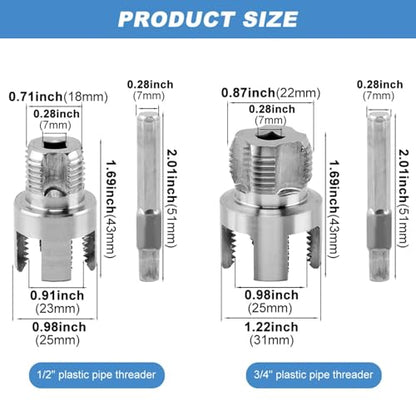 PVC Pipe Threading Tool, 1/2" & 3/4" NPT Threader Internal External Die