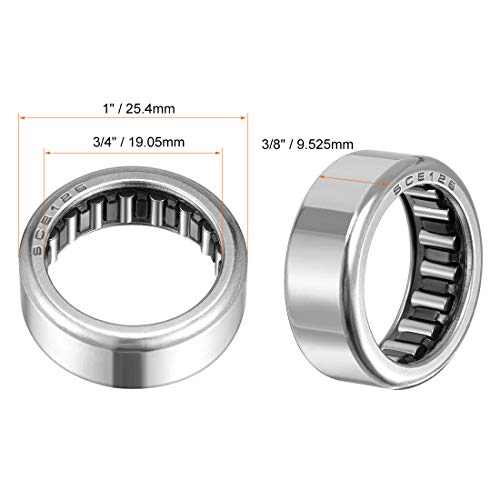 uxcell SCE126 Needle Roller Bearings, Drawn Cup Open End, 3/4-inch Bore 1-inch OD 3/8-inch Width 8300N Static Load 7100N Dynamic Load 5pcs - size: 1x3/4x3/8"
