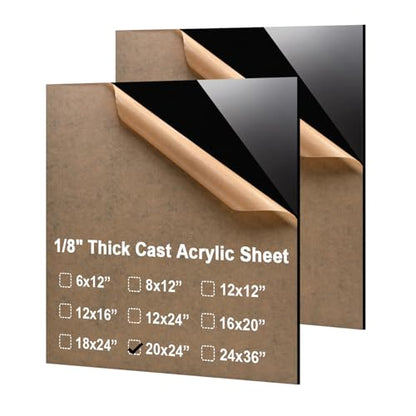 KINLINK 20x24 Plexiglass Sheets 1/8 inch Thick - 3mm Black Cast Acrylic Sheet, Plastic Board Polycarbonate Sheet for DIY Project, Craft, Table Top, Acrylic Sign and Wedding Invitation 2 Pack - color: Black, size: 20x24