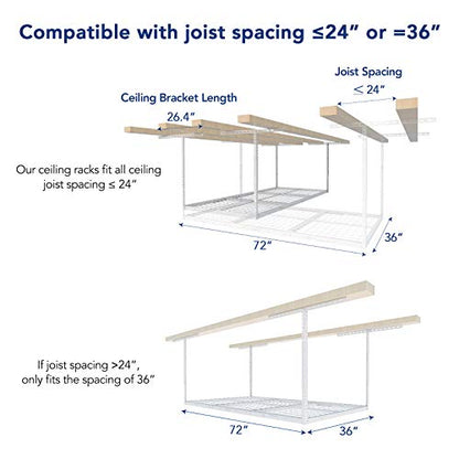 FLEXIMOUNTS 3x6 Overhead Garage Ceiling Storage Rack, 2 Pack, White - color: White, size: 3x6 ft