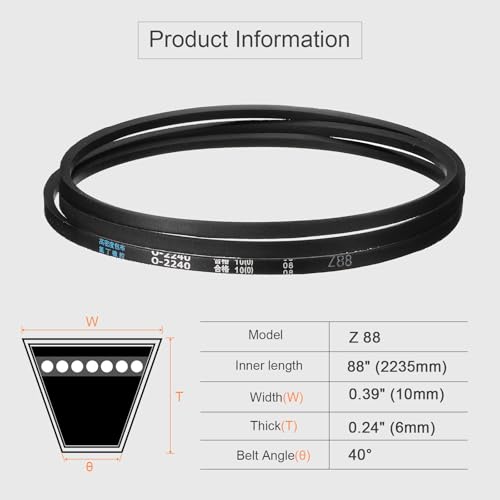 HARFINGTON Z-88 Z Type V-Belt 2235mm/88 Inner Length x 0.39" Width x 0.24" Height, Z-Type Closed-Loop Rubber Transmission Belt - size: Z-88