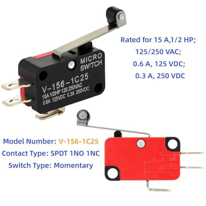12 Pcs Micro Limit Switch with Hinge Roller Lever SPDT 1NO 1NC Microswitch V-156-1C25 - size: Hinge Roller Lever (V-156-1C25)