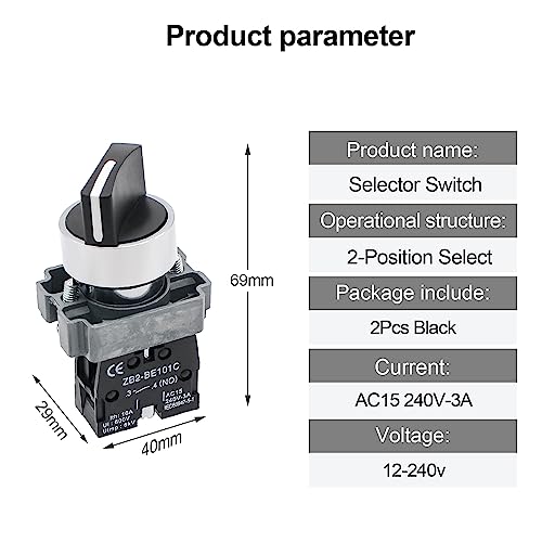2-Pack Black 2-Position Metal Head Selector Switches, 1NO - style: Black 2-Position Selector Switch 1NO