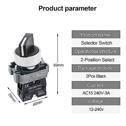 2-Pack Black 2-Position Metal Head Selector Switches, 1NO - style: Black 2-Position Selector Switch 1NO