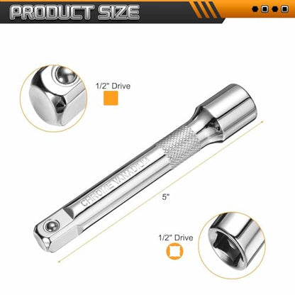 HARFINGTON 1pcs Socket Extension Bar 1/2" Drive 5" Long Extension Bars - size: 1/2" x 5"