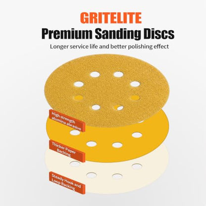 5-Inch 8-Hole Hook and Loop Sanding Discs 120-Grit, 200-Pack, Premium Random Orbital Sandpaper for Woodworking or Automotive