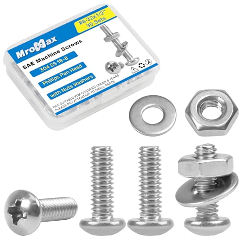 30 Sets #8-32 x 1/2" Pan Head Machine Screws Nuts Washers Assortment Kit - size: #8-32 x 1/2"